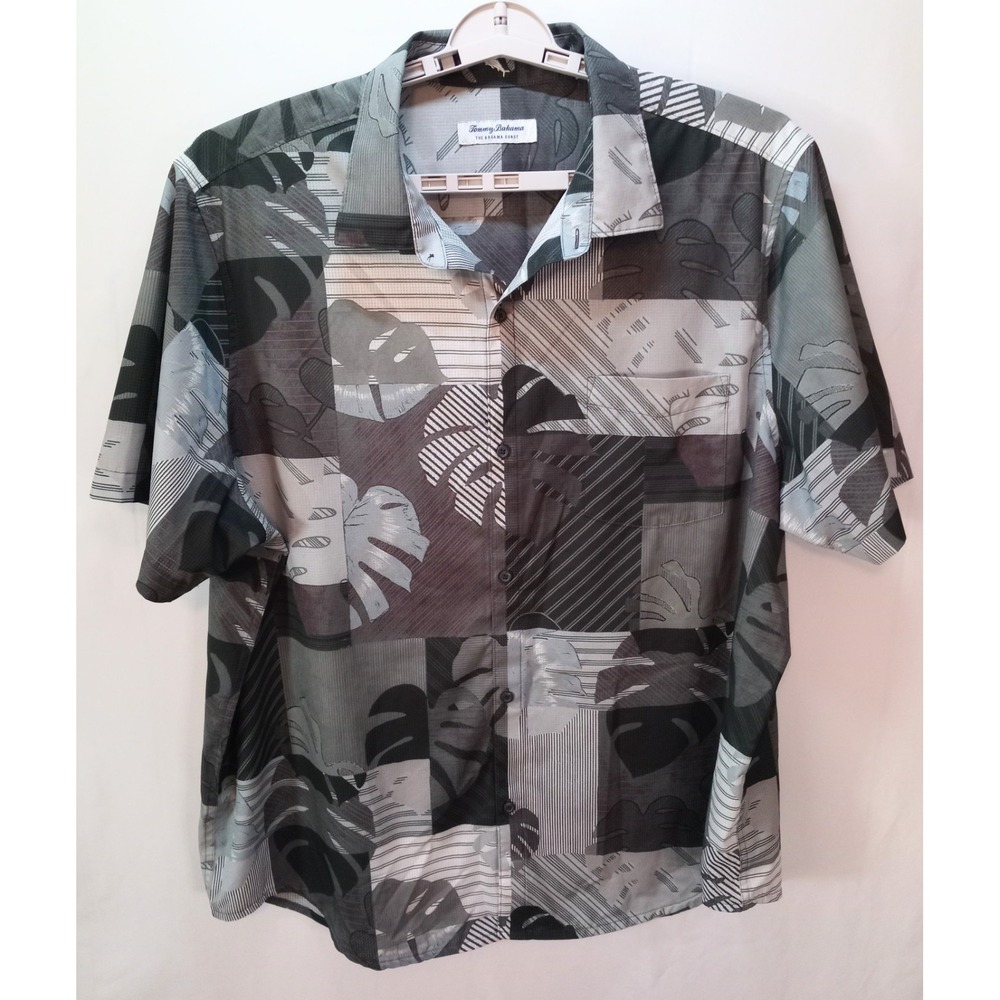 Tommy Bahama The Bahama Coast Men's Hawaiian Shirt, XXL, Gray Palms